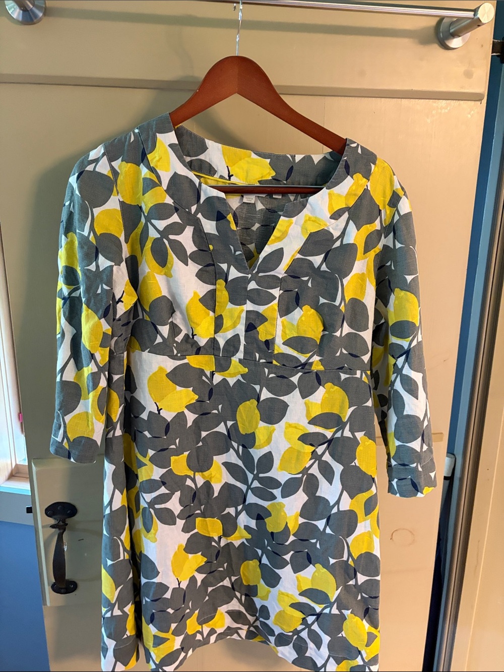 Boden Yellow and Gray Floral V-Neck Tunic Dress